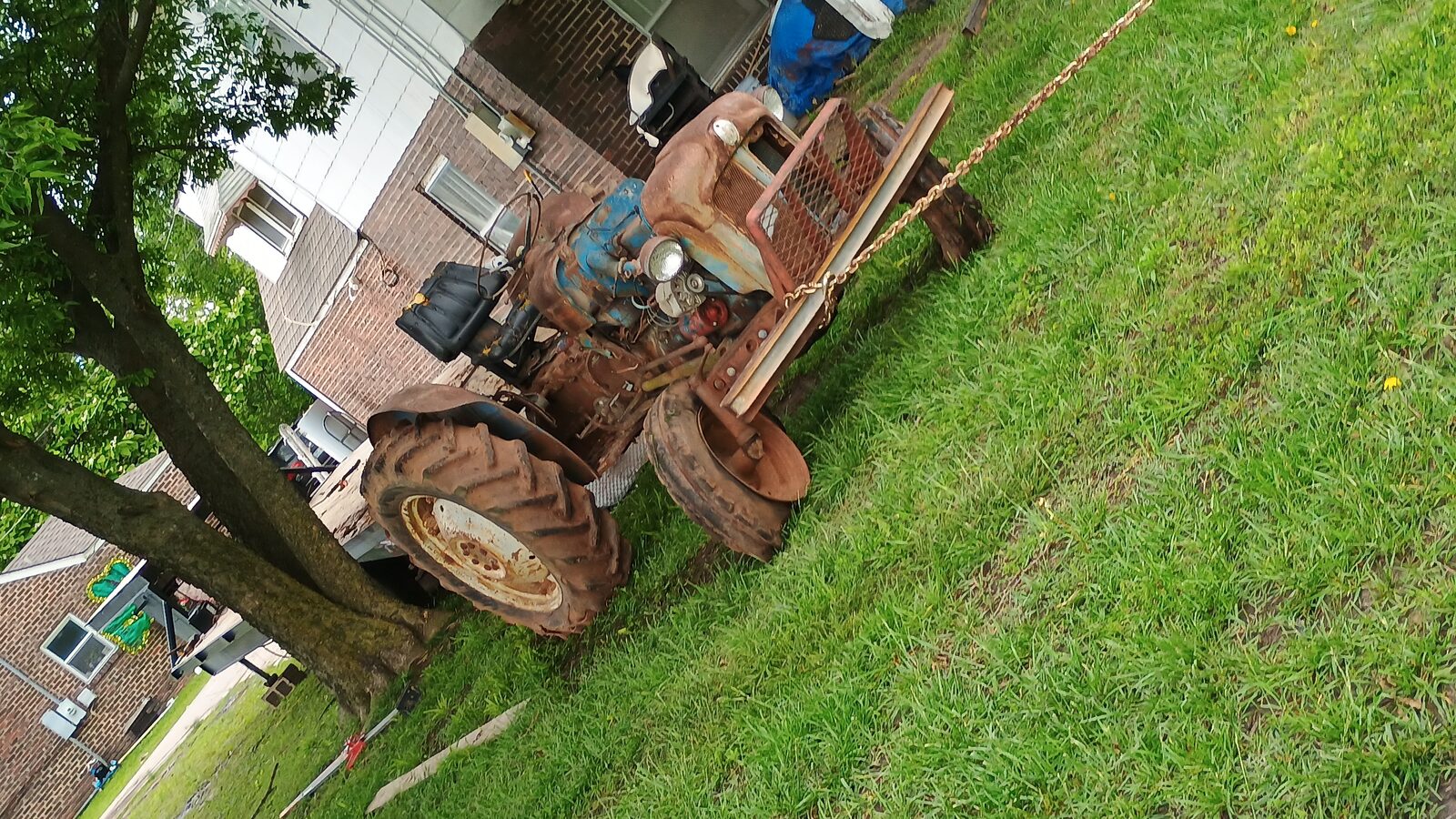Tractor unloaded and chained up