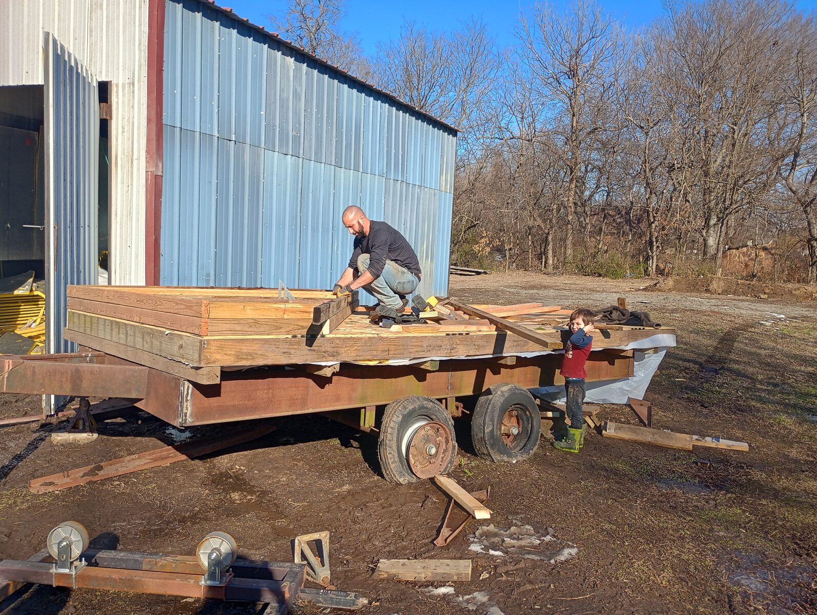 Working the lumber stack on the trailer
